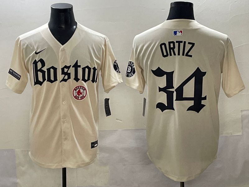Men 2025 Boston Red Sox 34 Ortiz Cream Five generations Joint Name Nike MLB Jersey style 19